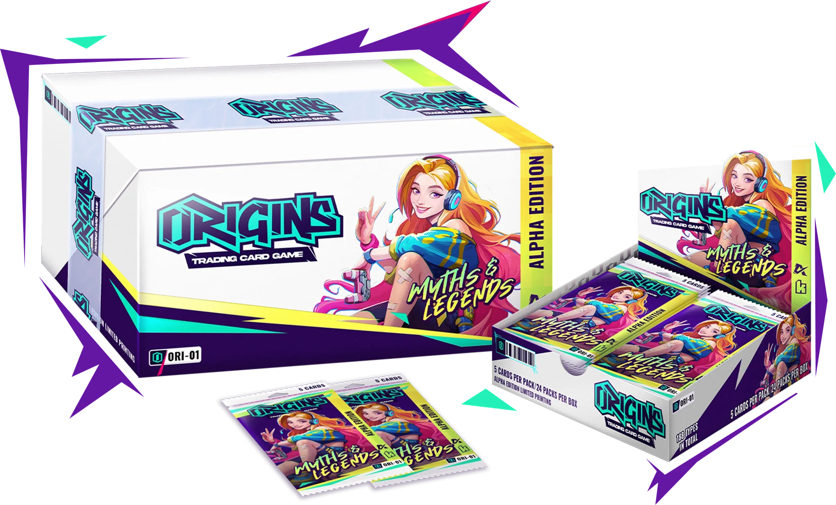 Origins Alpha Edition booster case, booster box and packs
