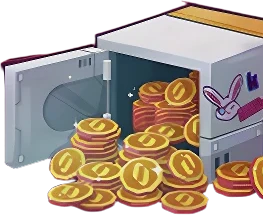 An open safe spilling gold Origins coins